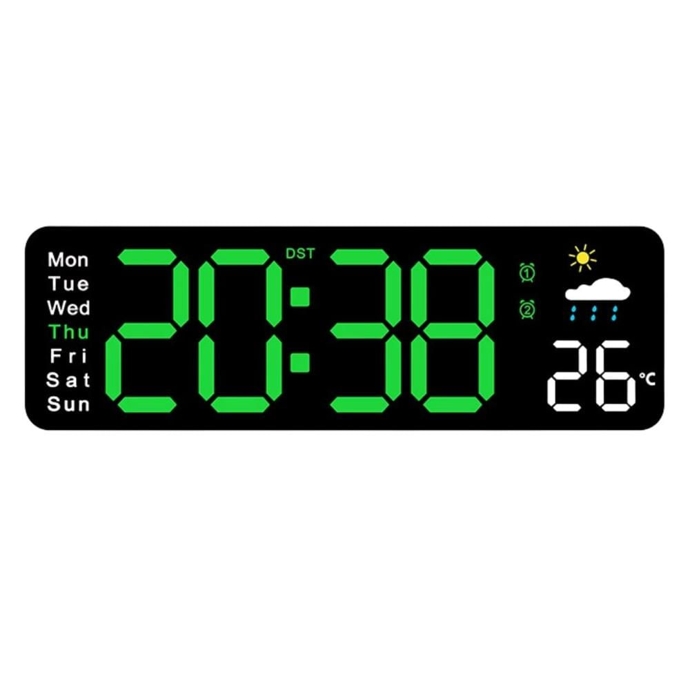 Reloj Digital de Pared 28cm con Temperatura Humedad y Control Remoto 6656  Verde