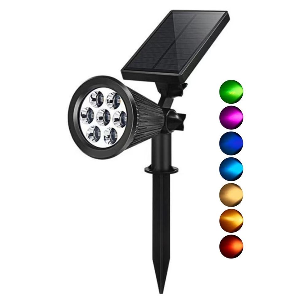 Foco Solar LED RGB 7 Luces Impermeable con Estaca y Montaje en Pared LF-07RGB