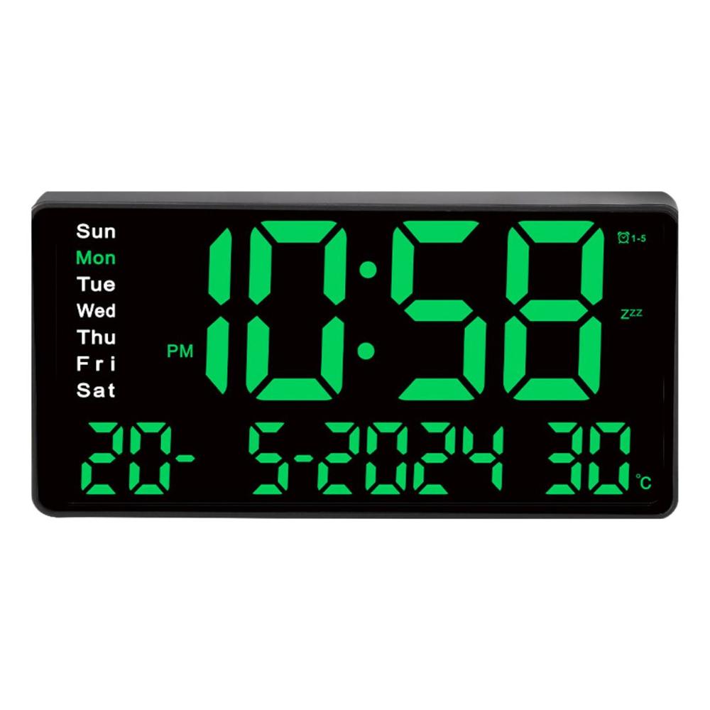 Reloj Digital LED 31.5 cm con Calendario Temperatura y Alarma JH1404 Verde