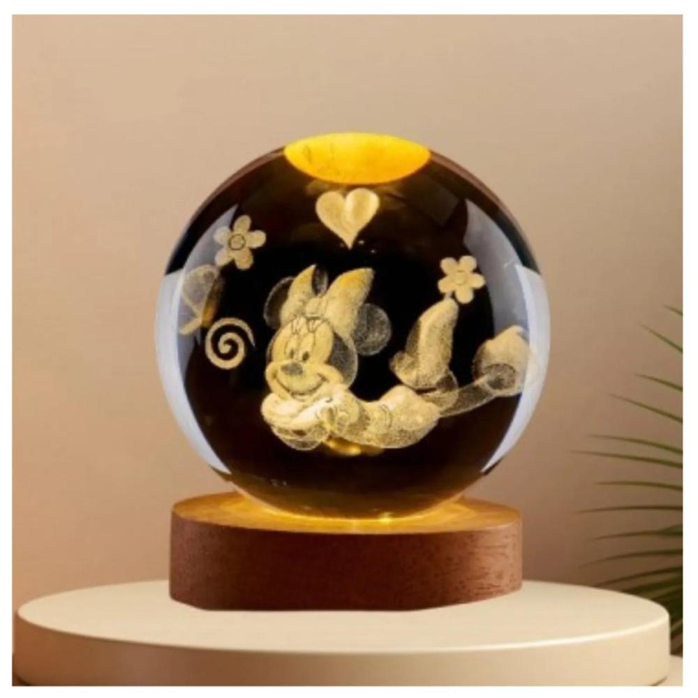 Esfera de Cristal Minnie Mouse Luz Led Adorno Lámpara para Escritorio