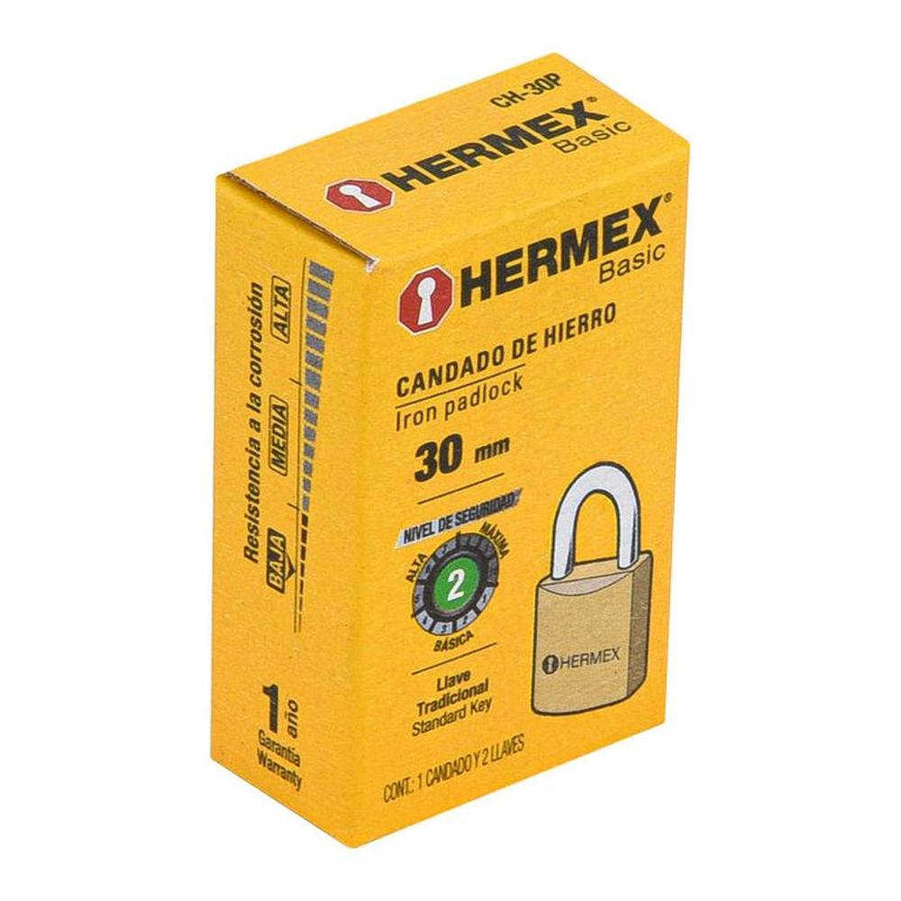 Candado de hierro color latón 30 mm arco normal caja Hermex Basic - 23522 Gris