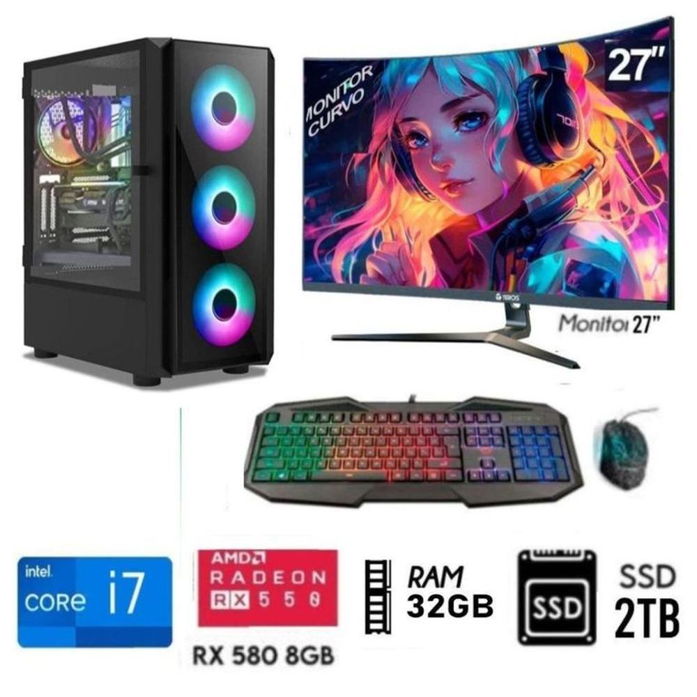 Computadora PC Gamer Core I7  Ram 32GB  Disco Solido SSD 2TB   Video  RX 580 8GB M27
