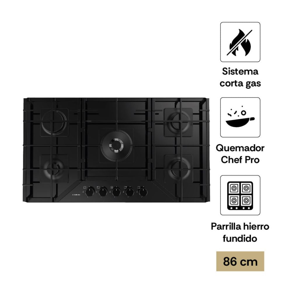 Cocina Encimera 90cm S-Collection SOLCO067 Vidrio Templado a Gas