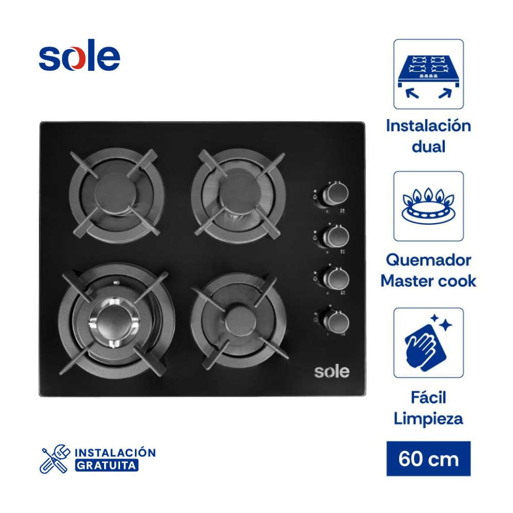 Cocina Encimera de Vidrio Templado Sole Modelo SOLCO068 Negro 60cm Cocina Encimera de Vidrio Templado Sole Modelo SOLCO068 Negro 60cm