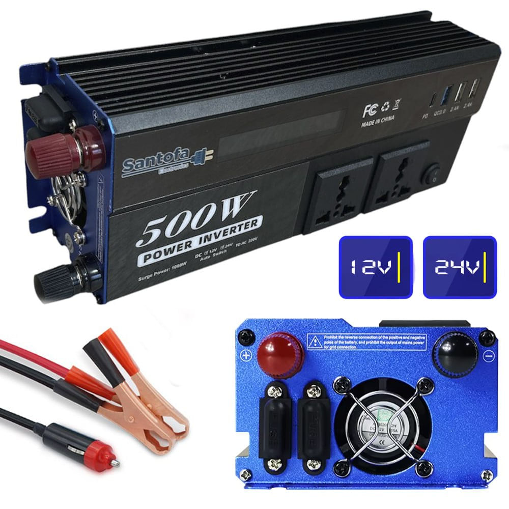 Inversor de corriente 12V/24V a 220V 500W para auto casa y camping