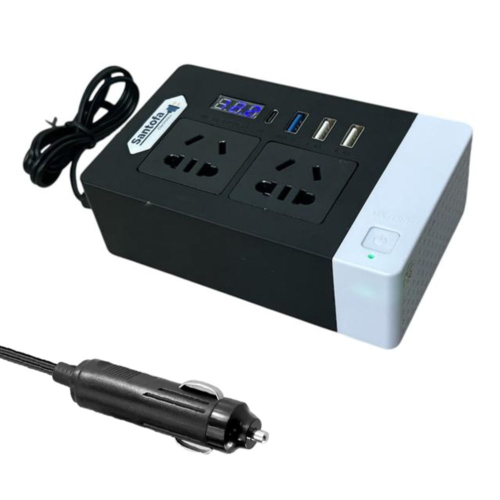 Inversor de corriente 12V a 220V 300W auto 2 USB PD3.0 QC3.0 SANTOFA