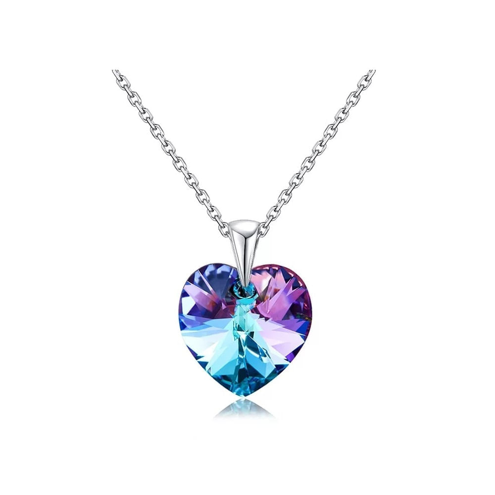 Collar de Plata 925 Regalo para Mujer con Cristal Swarovski Corazon color Vitrail Light