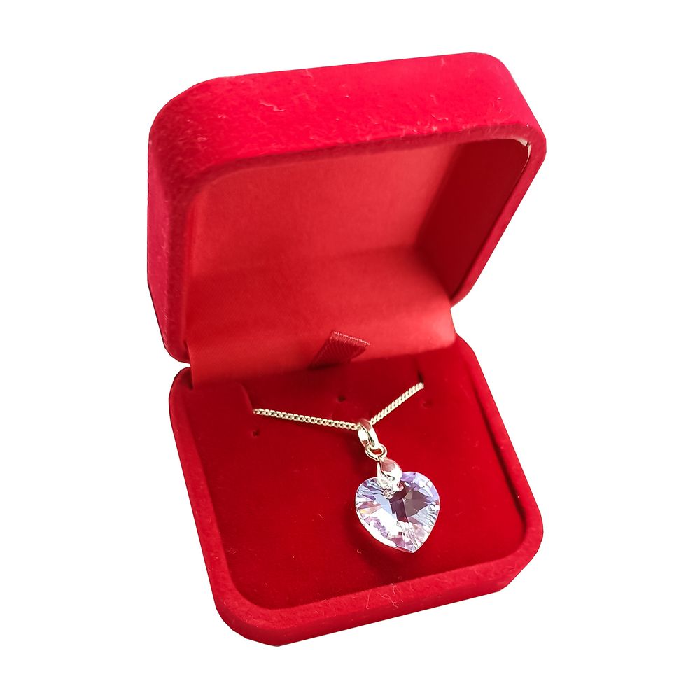 Collar de Plata 925 Regalo para Mujer con Cristal Swarovski Corazon color Moon Light.