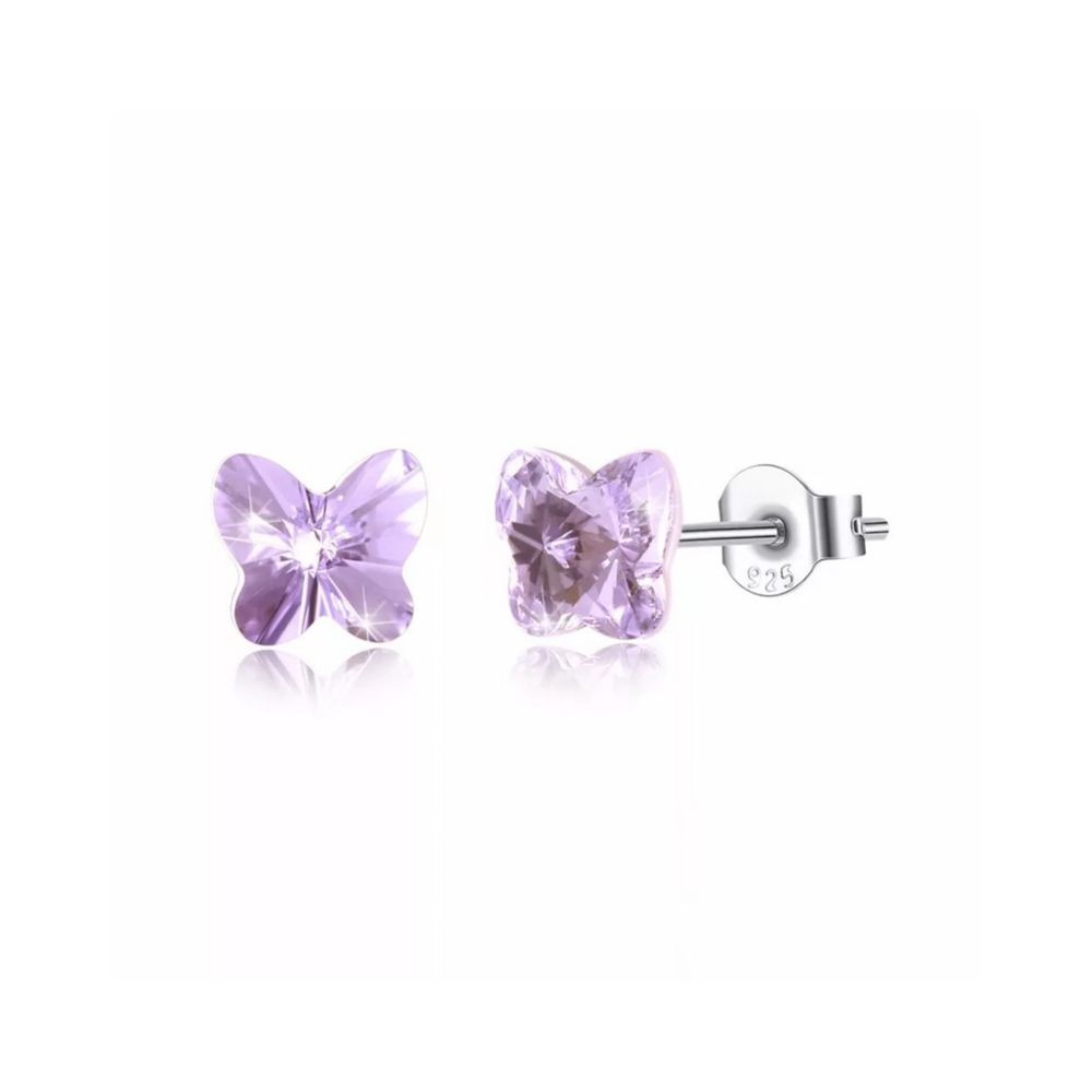 Aretes de Plata para Mujer con Cristal Swarovski en forma de Mariposa - Lila