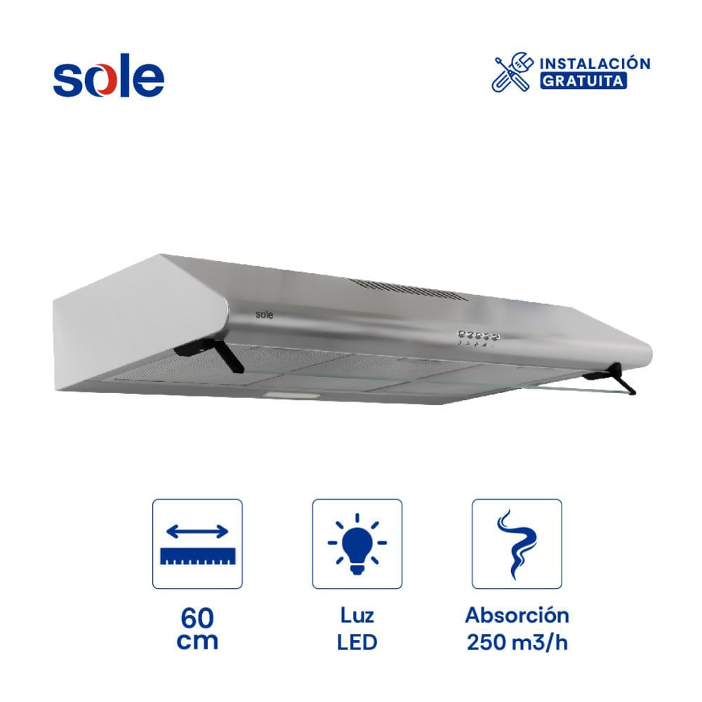 Campana Extractora 80cm Sole Hera Acero Inoxidable Plata Campana Extractora 80cm Sole Hera Acero Inoxidable Plata