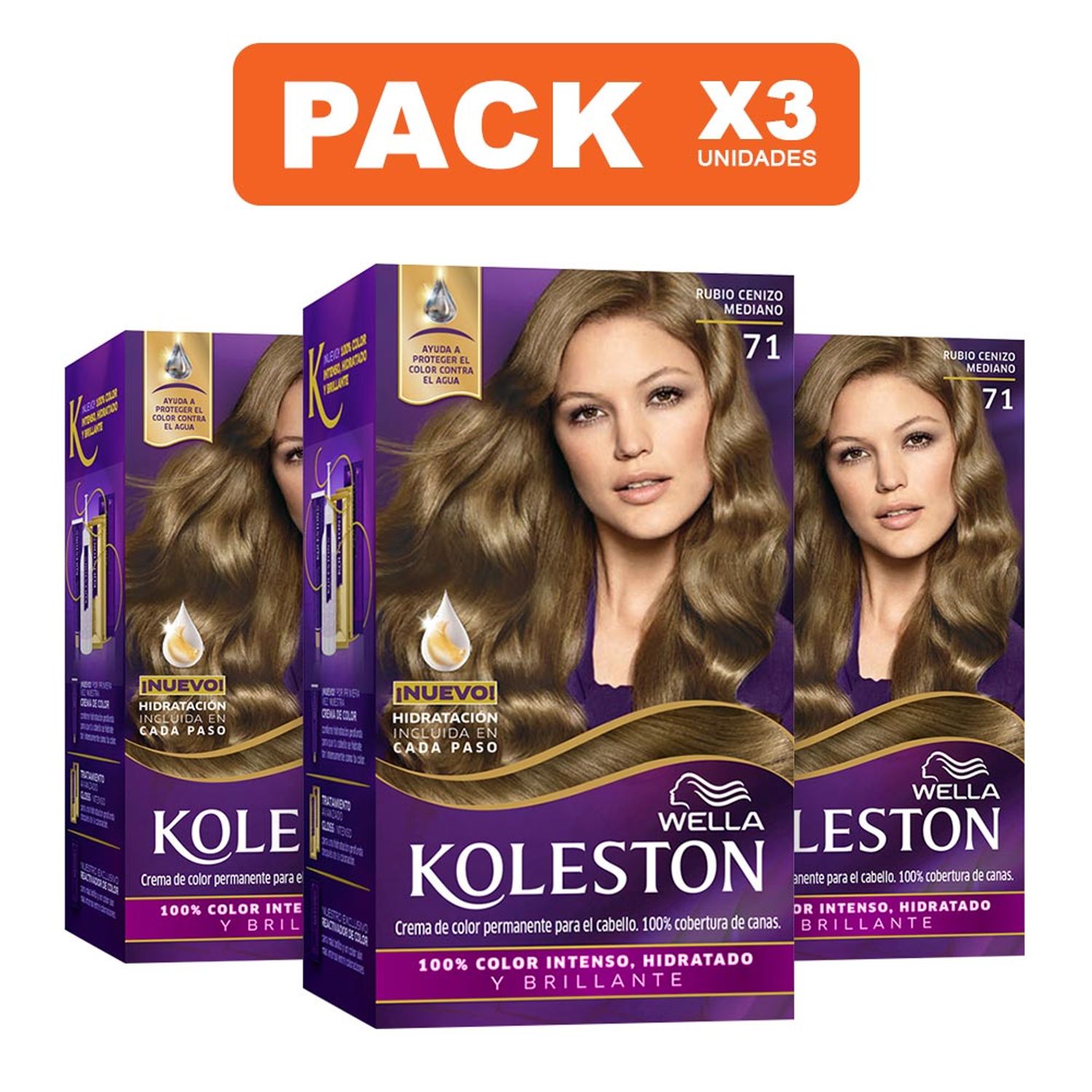 Wella Koleston Kit Tinte Rubio Cenizo Mediano 71 Pack x3 Oechsle