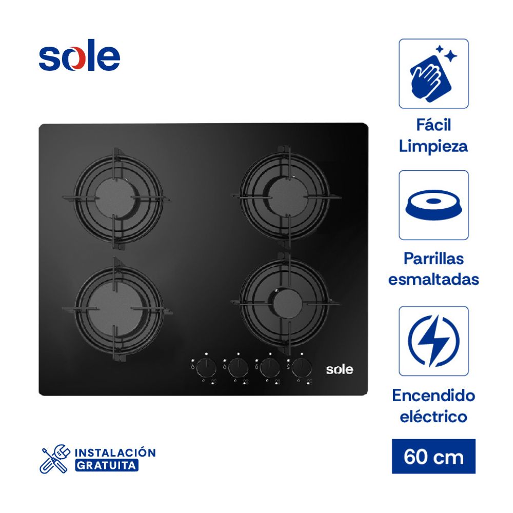 Cocina Encimera Sole SOLCO049 Vidrio Templado 60cm 4 hornillas Cocina Encimera Sole SOLCO049 Vidrio Templado 60cm 4 hornillas