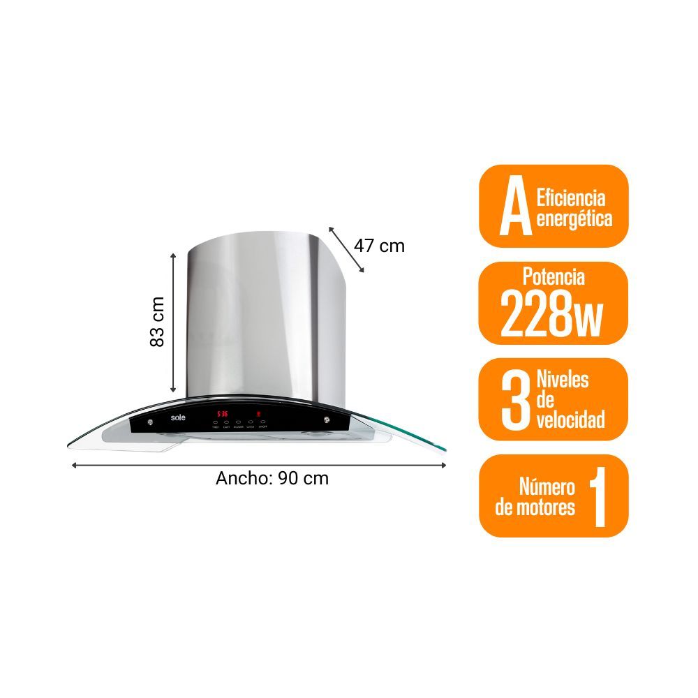 Campana Extractora Decorativa 90cm Sole Venus Plus de Acero Inoxidable