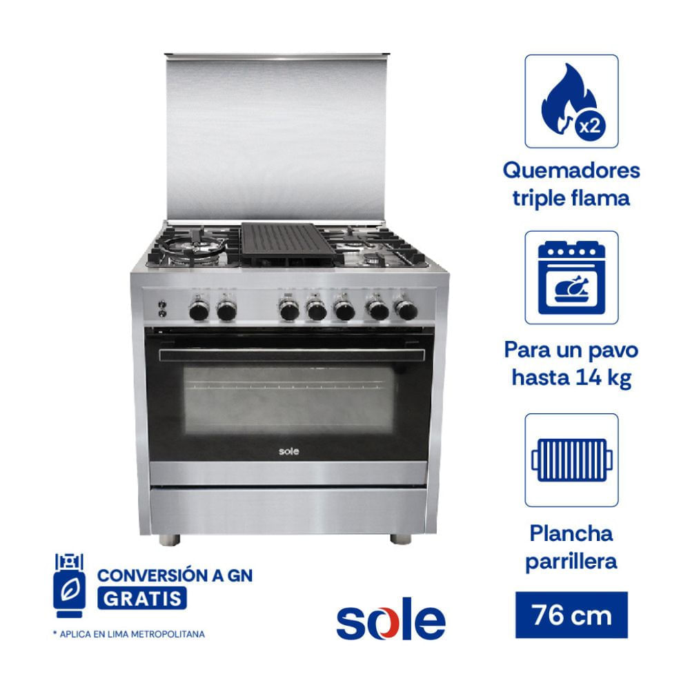 Cocina de Pie Sole Bali 5H Acero Inoxidable 76cm Gris con Horno Cocina de Pie Sole Bali 5H Acero Inoxidable 76cm Gris con Horno