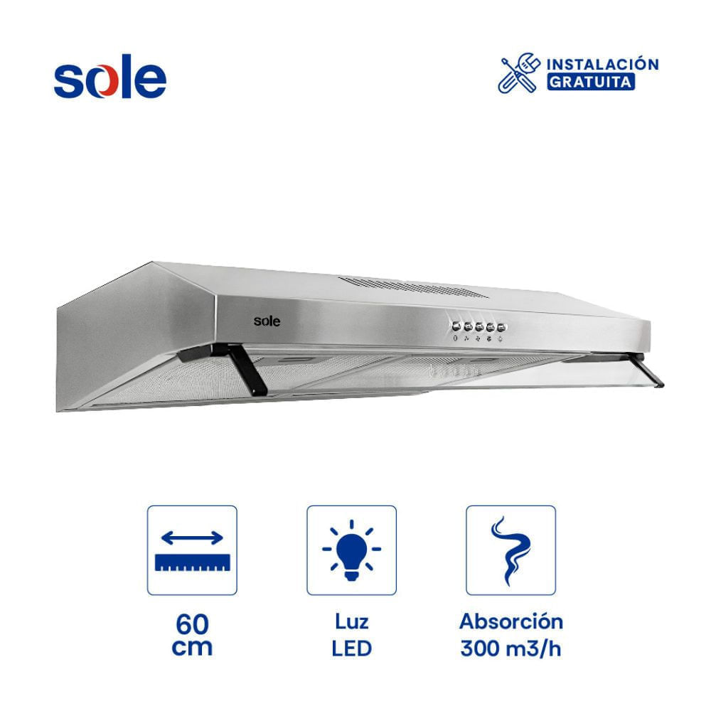 Campana Extractora Convencional 60cm Sole Nueva Roma 1 Motor Acero Inoxidable Campana Extractora Convencional 60cm Sole Nueva Roma 1 Motor Acero Inoxidable