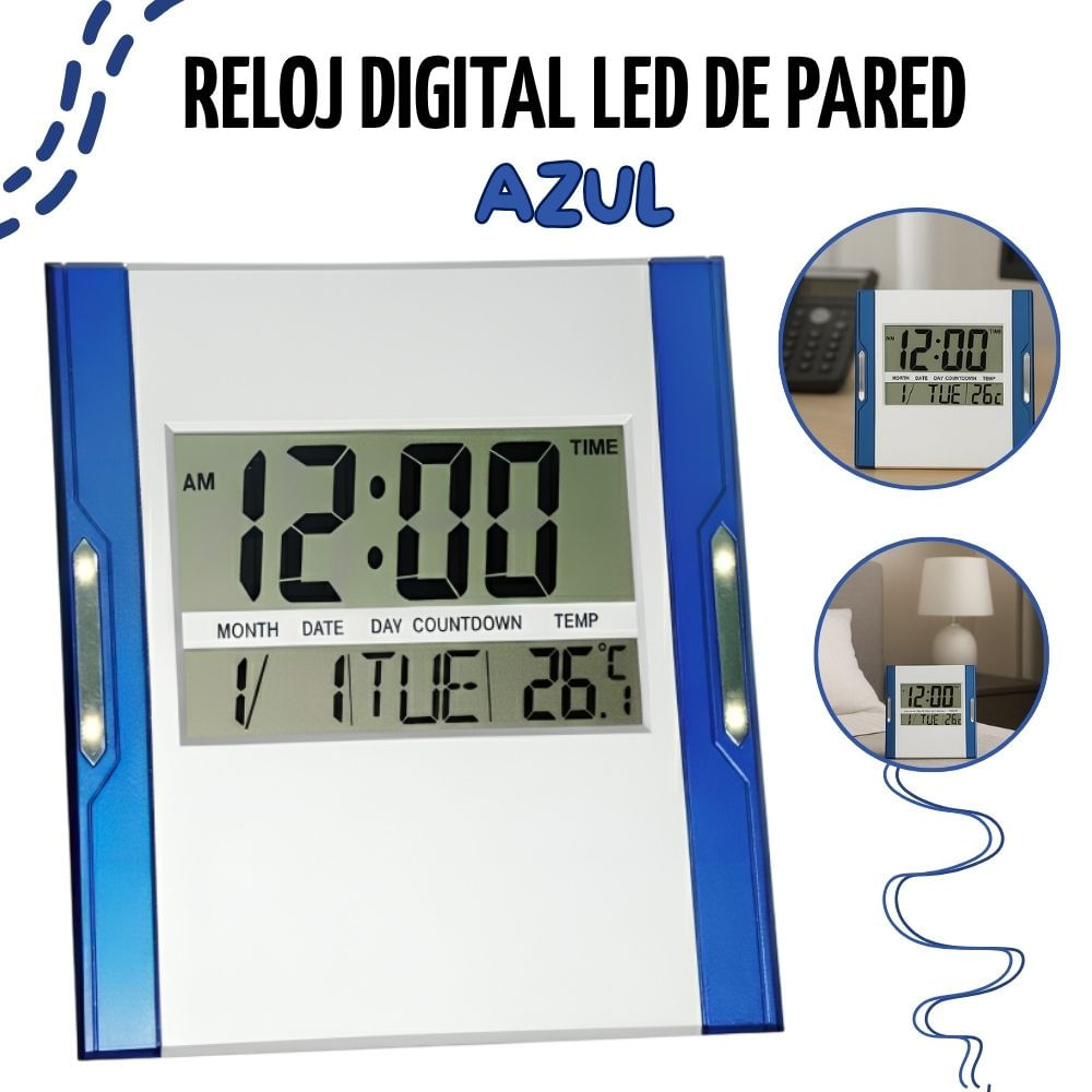Reloj Digital Led De Pared - AZUL A3886N