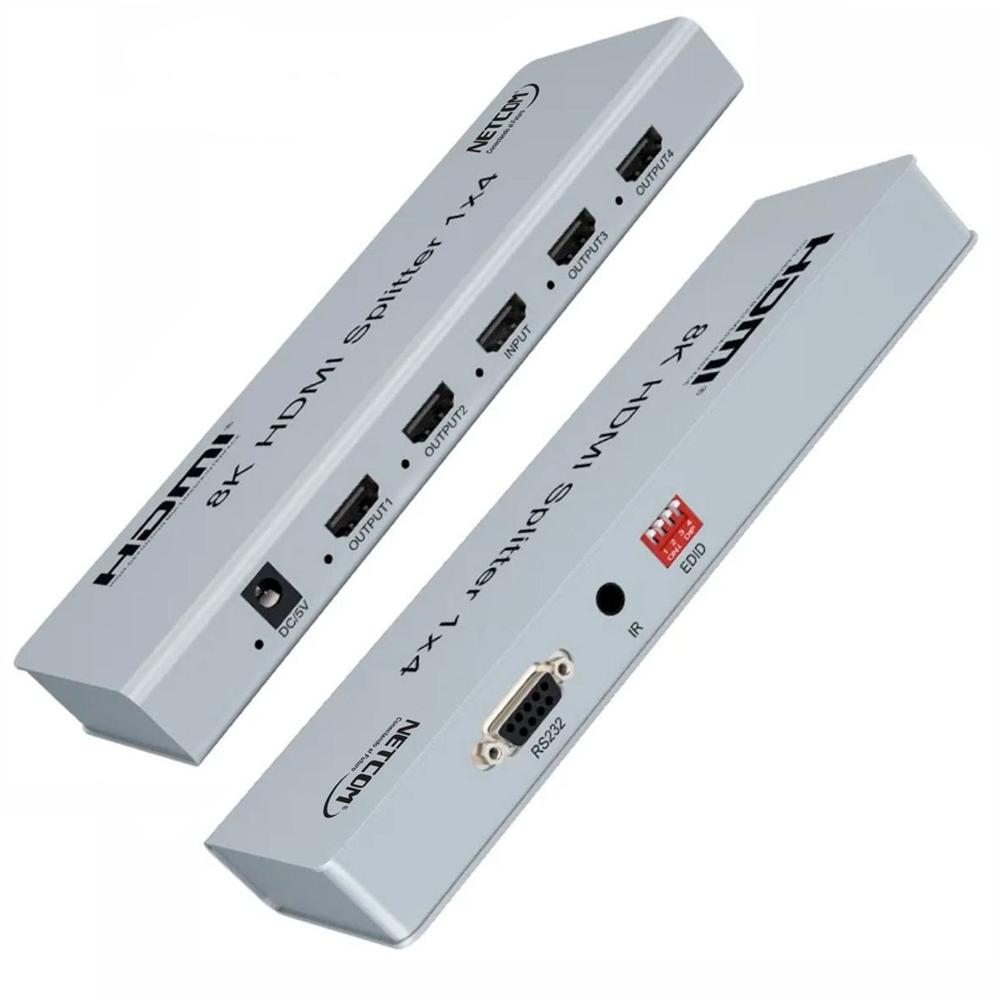 Splitter HDMI 1x4 Metalico 2.1 8K 60Hz 4 pantallas HDCP 2.3 RS232