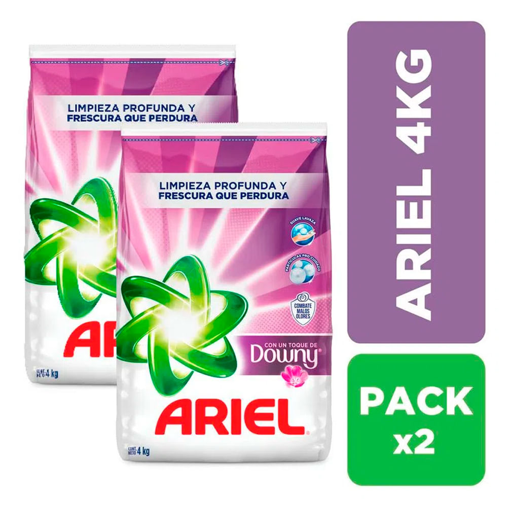 Pack x2 Detergente en Polvo Ariel Toque Downy 4kg