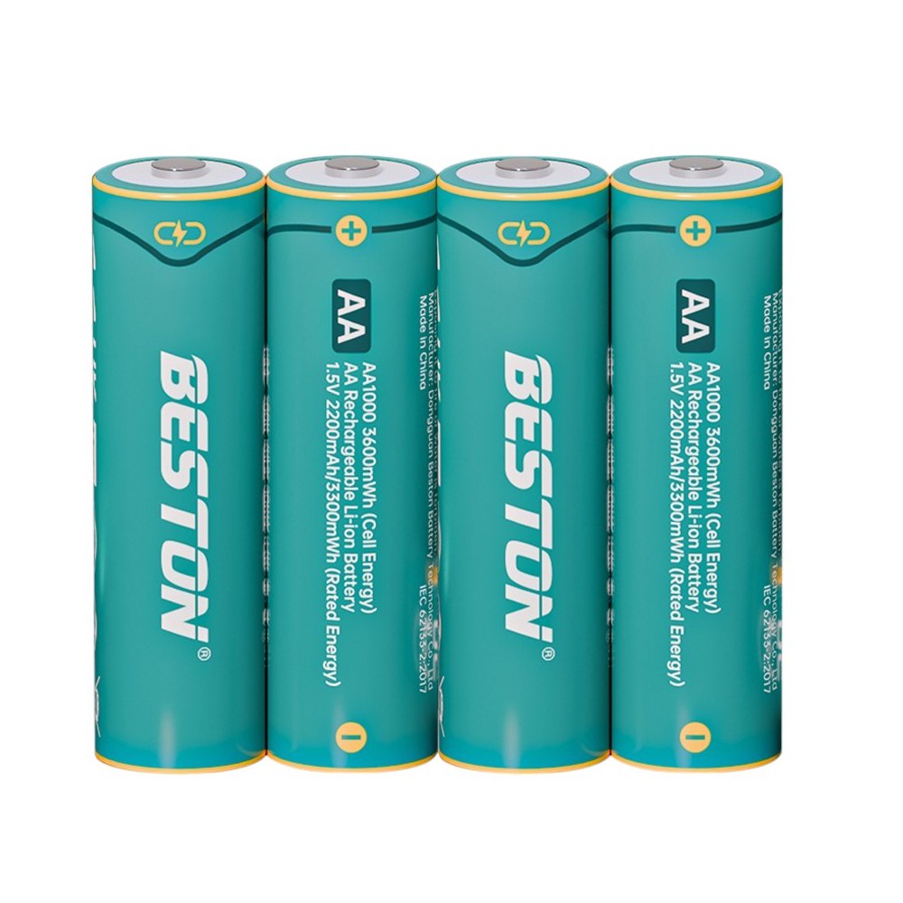 4 Baterias de litio recargable AA pila 1.5V 3600mWh BESTON AA1000