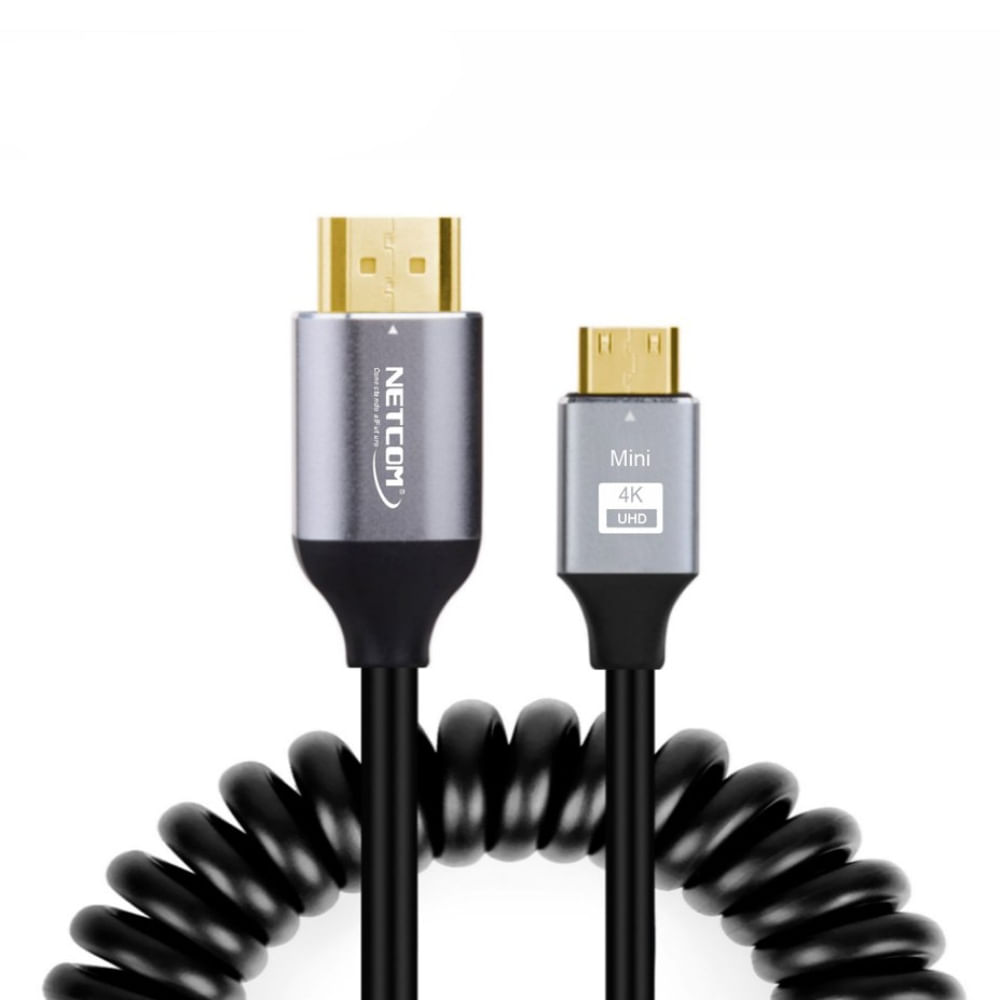 Cable Mini Hdmi a Hdmi 1.5 Metros Espiralado NETCOM 2.0 4K 60 Hz eARC
