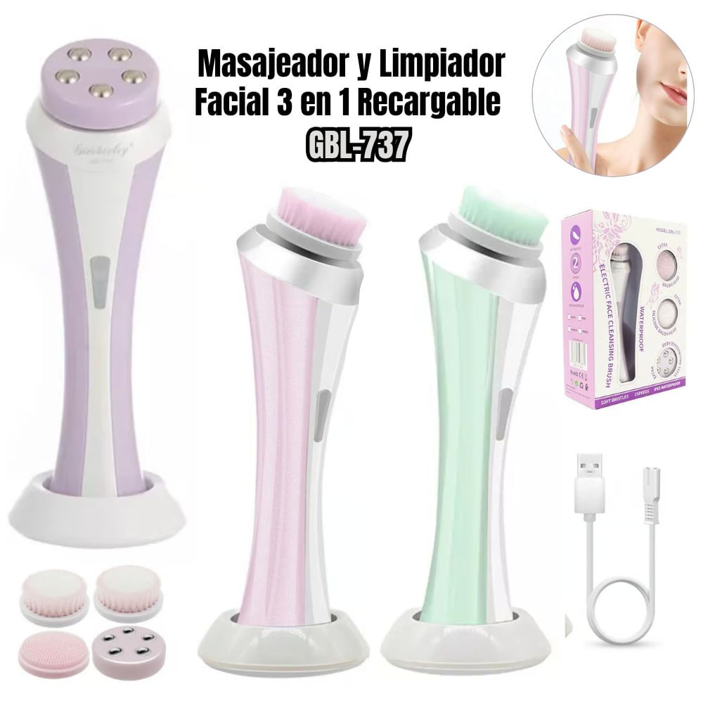 Masajeador y Limpiador Facial 3 en 1 Recargable GBL-737