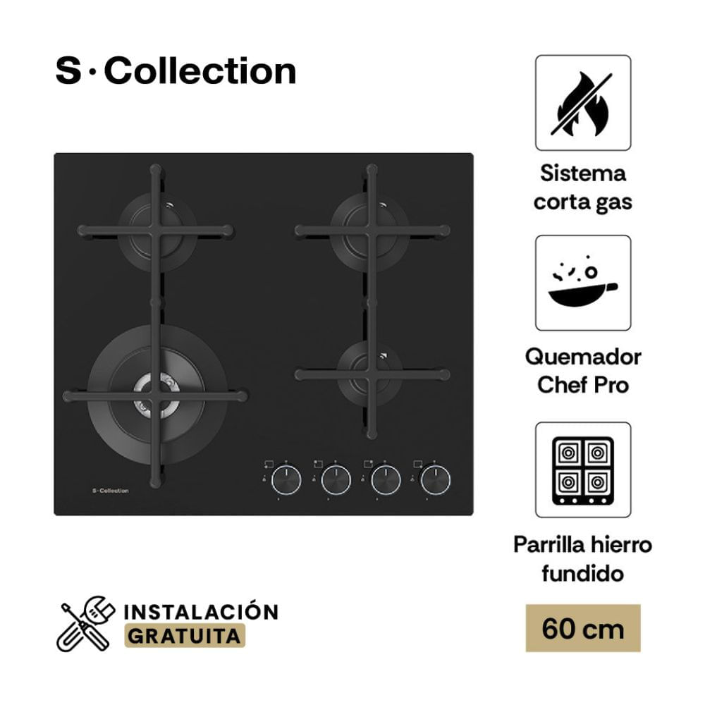 Cocina Encimera 60cm S-Collection Pureblack a Gas Smart Cocina Encimera 60cm S-Collection Pureblack a Gas Smart
