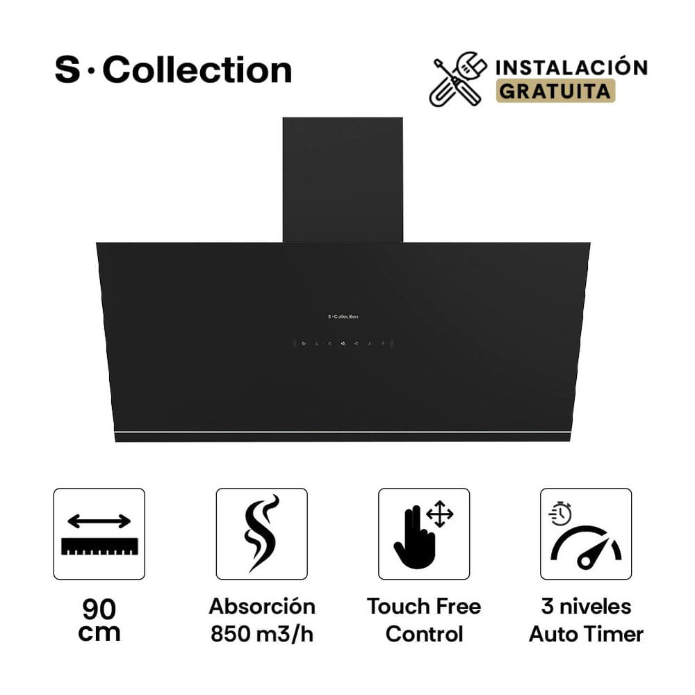 Campana Extractora Decorativa 90cm S-Collection PureBlack