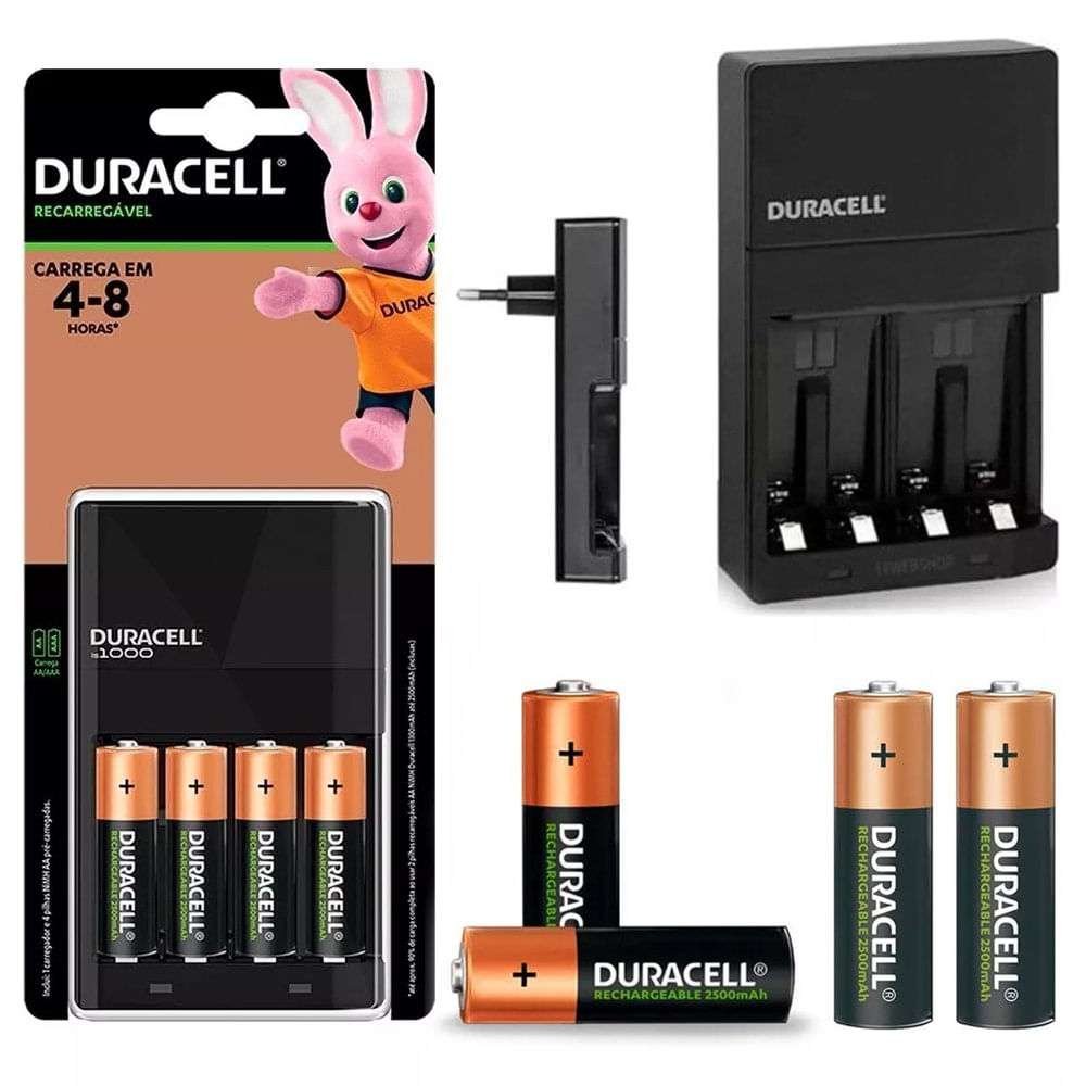 Kit Cargador de Pilas AA Recargables DURACELL + 4 Baterías AA 2500mAh