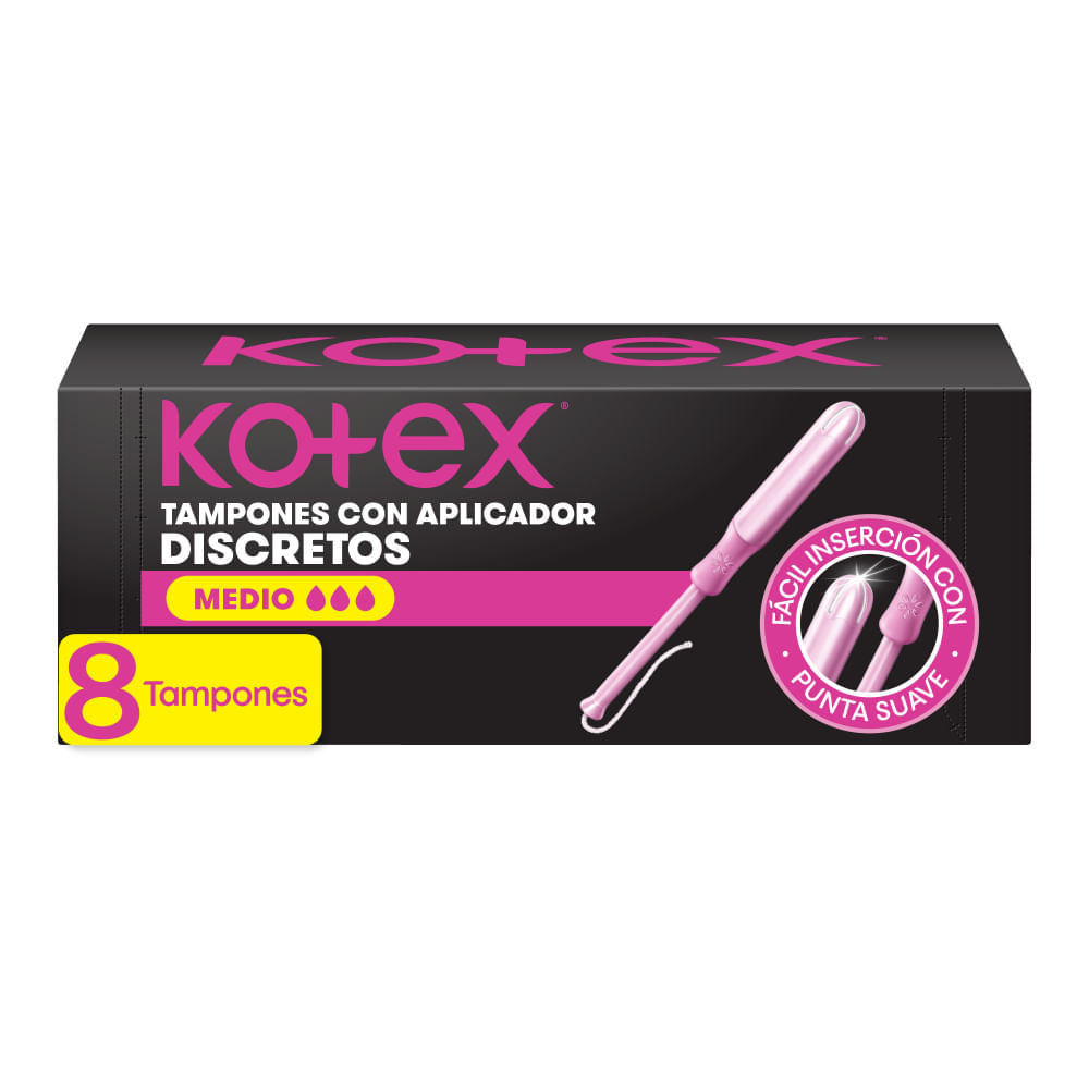Tampones KOTEX Medio con Aplicador Paquete 8un Tampones KOTEX Medio con Aplicador Paquete 8un