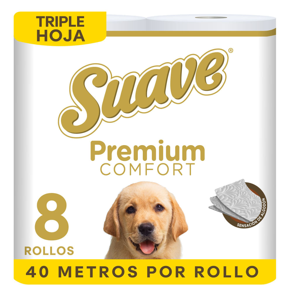 Papel Higiénico SUAVE Premium Comfort Triple Hoja 40 metros Paquete 8un Papel Higiénico SUAVE Premium Comfort Triple Hoja 40 metros Paquete 8un