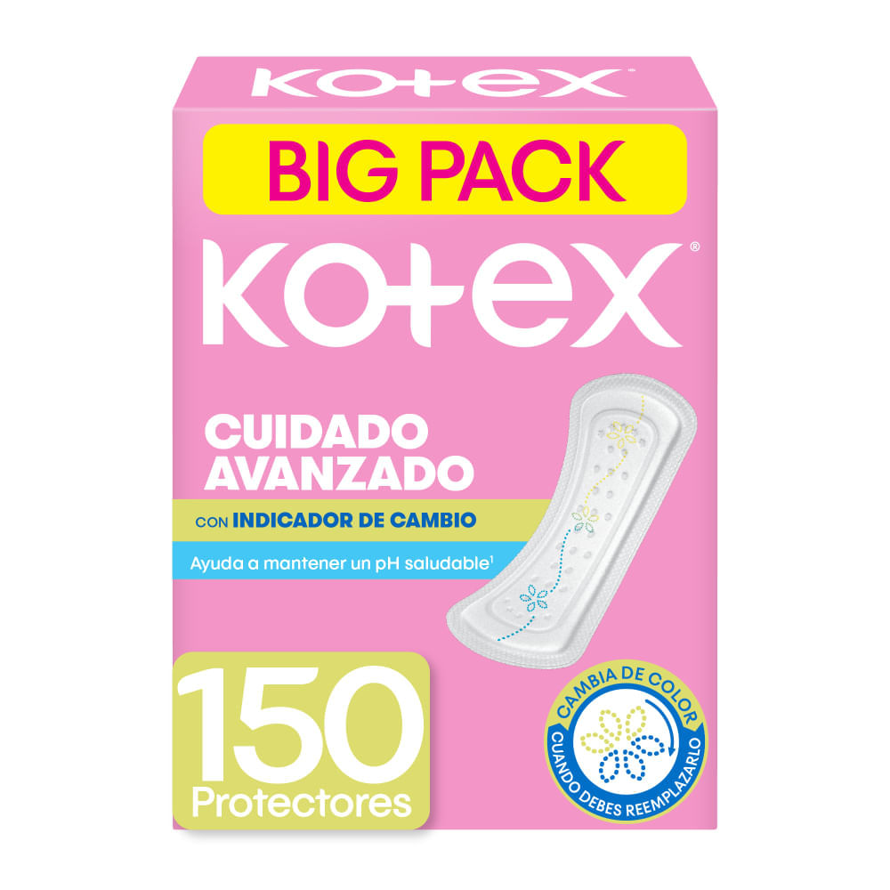 Protectores Cuidado Avanzado KOTEX Indicador de Cambio Paquete 150un Protectores Cuidado Avanzado KOTEX Indicador de Cambio Paquete 150un