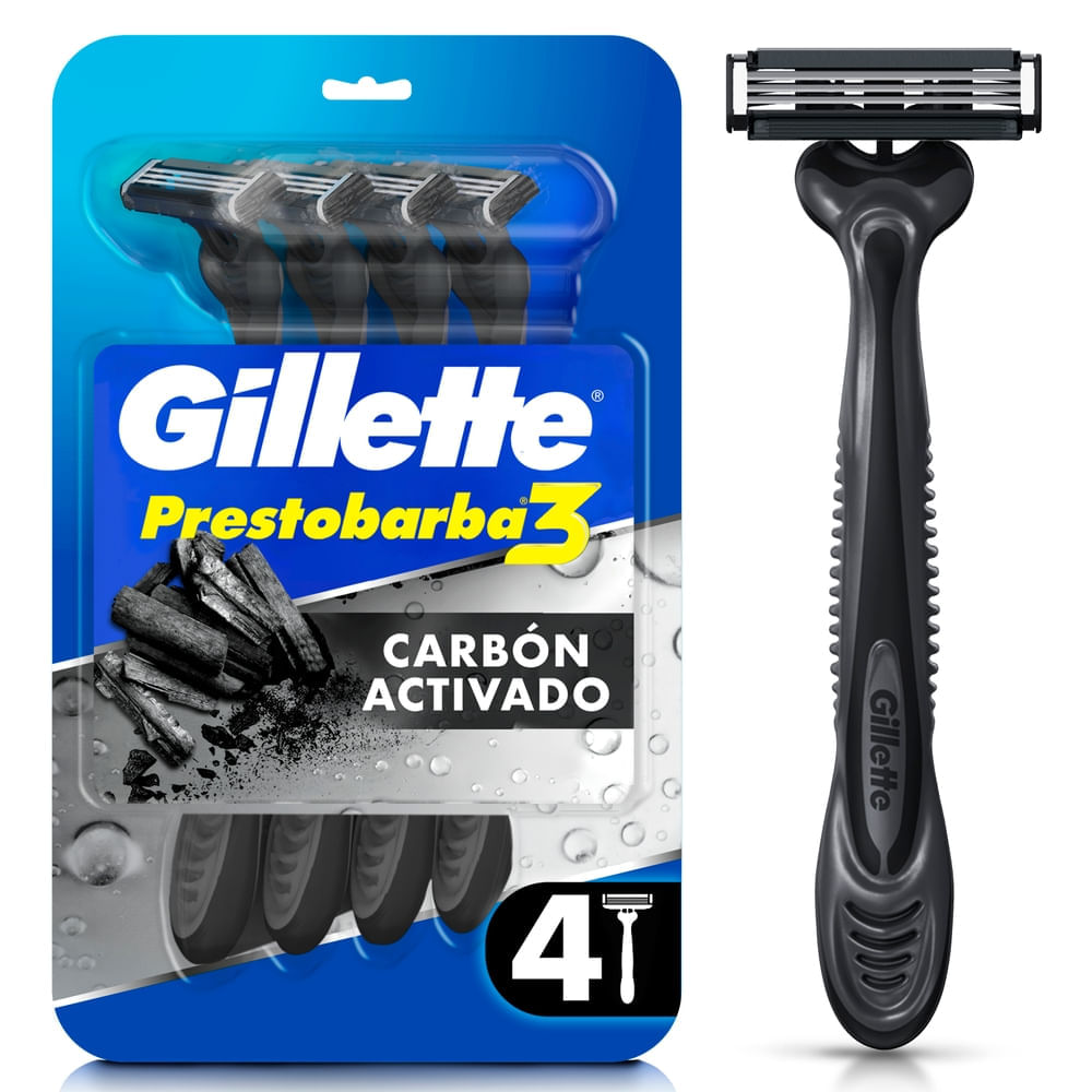 Máquina de Afeitar Desechable GILLETTE Rasuradora 3 con Carbón Activado y 3 Hojas Blíster 4un