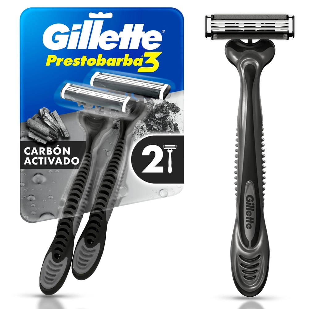 Máquina de Afeitar Desechable GILLETTE Rasuradora 3 con Carbón Activado y 3 Hojas Blíster 2un