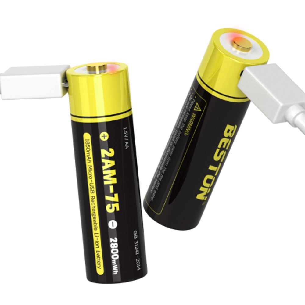 2 Baterias de Litio Recargable AA Pila 1.5V 2800Mah BESTON Micro USB