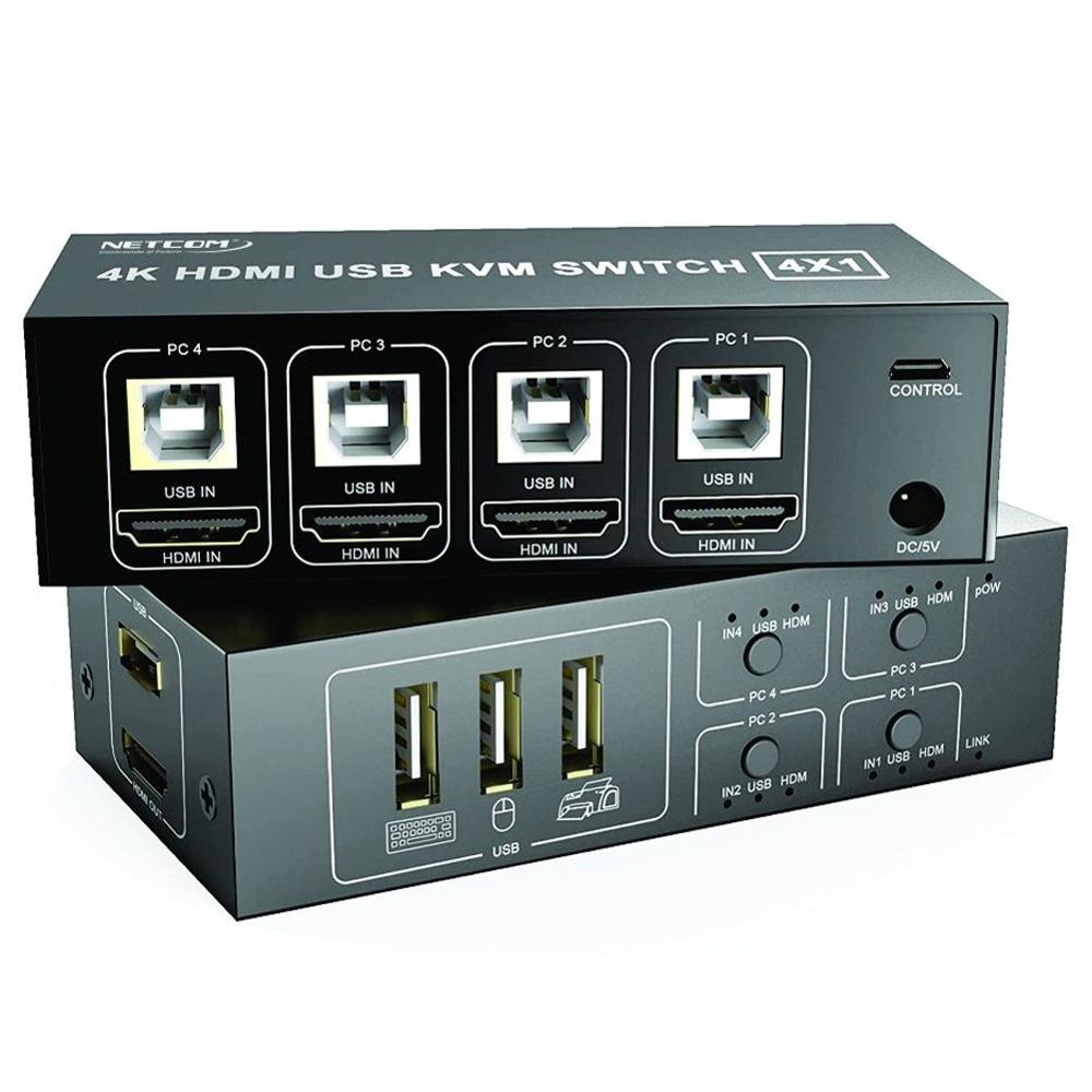 Conmutador Kvm Hdmi Switch 4 X 1 4k 60hz Netcom 4 Puertos USB