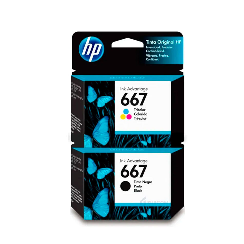 Kit de Cartuchos HP 667 Original Negro y Tricolor Compatible con impresoras HP  2300 2700 4100