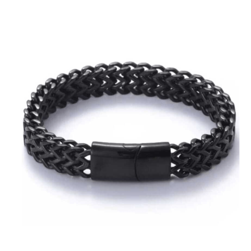 Brazalete Pulsera de Titanio 1602 Negro Doble Capa Para Hombre x 19cm