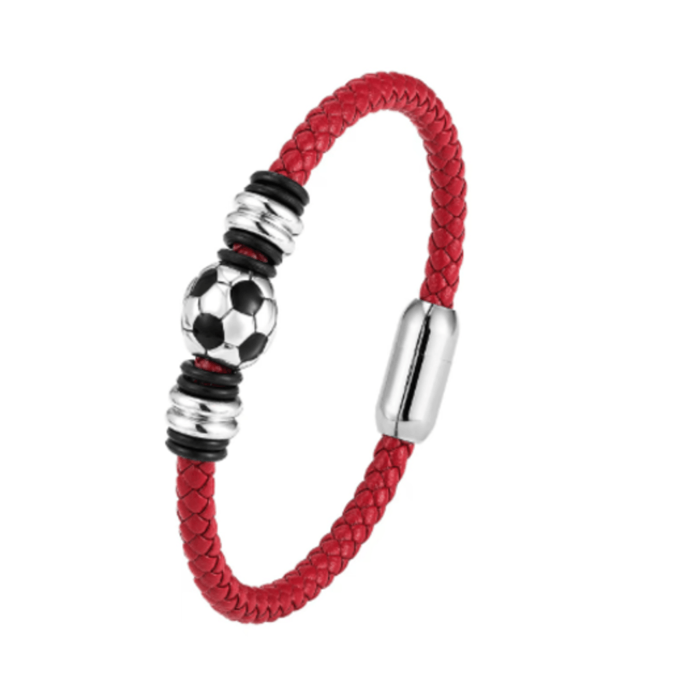 Brazalete Pulsera de Cuero Vacuno para Hombre Modelo Red Soccer Ball Brazalete Pulsera de Cuero Vacuno para Hombre Modelo Red Soccer Ball