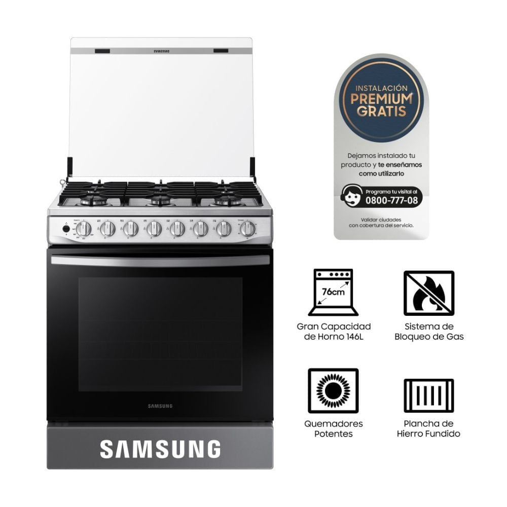 Cocina de Pie a Gas Samsung 6 Hornillas con Plancha NX52T5311PSPE