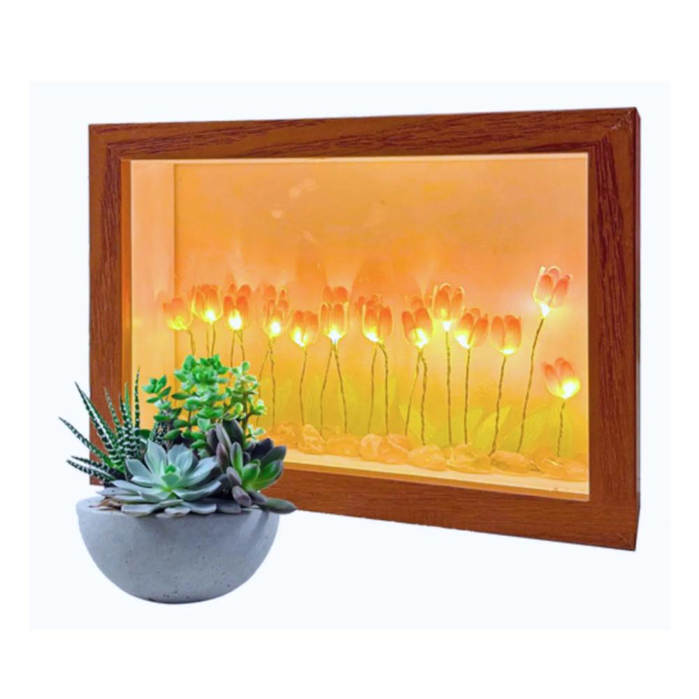 Marco para Fotos Tulipanes Porta Retrato Luces LED