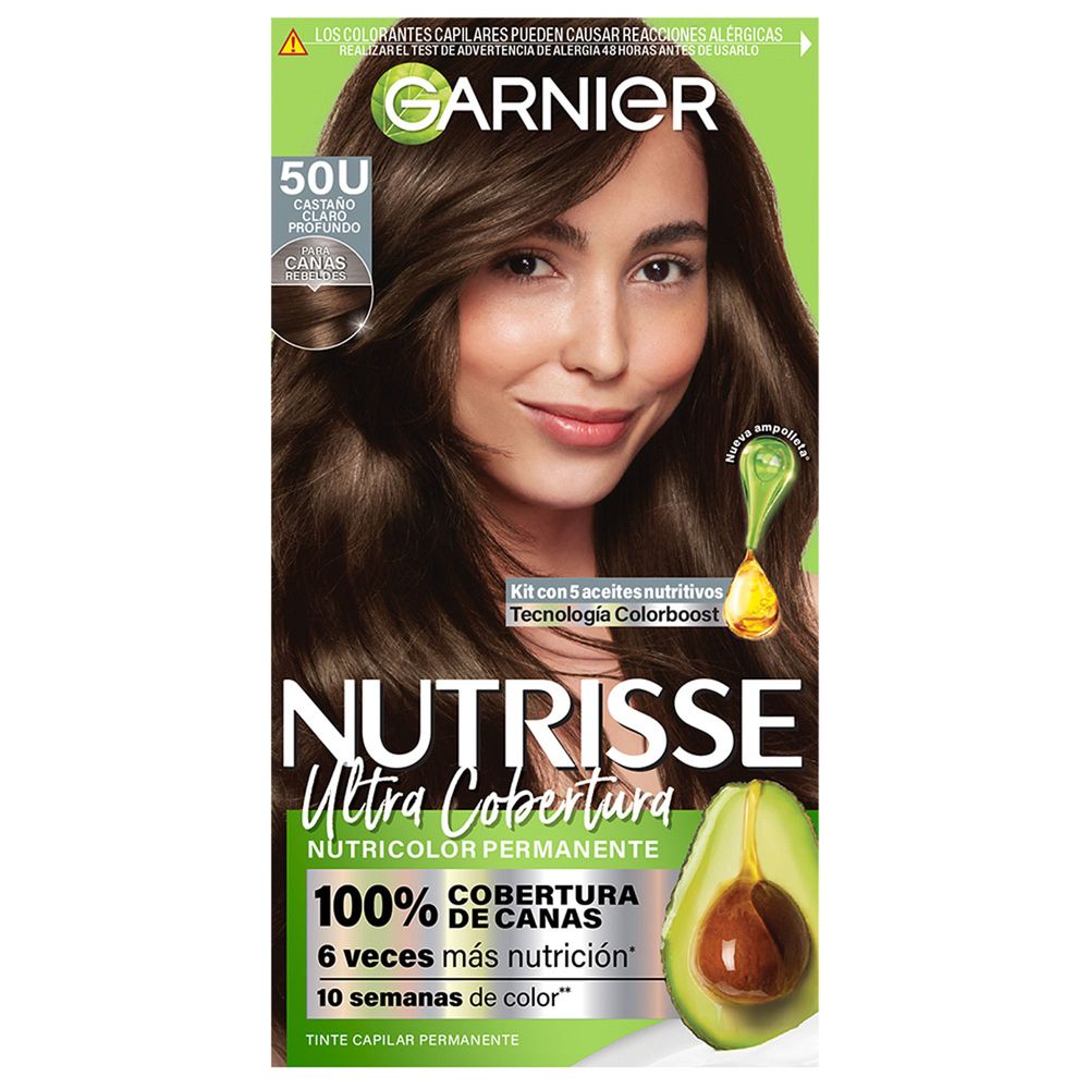 Tinte para Cabello GARNIER Nutrisse Ultra Cobertura 50 Castaño Claro Profundo Caja 1Un Tinte para Cabello GARNIER Nutrisse Ultra Cobertura 50 Castaño Claro Profundo Caja 1Un