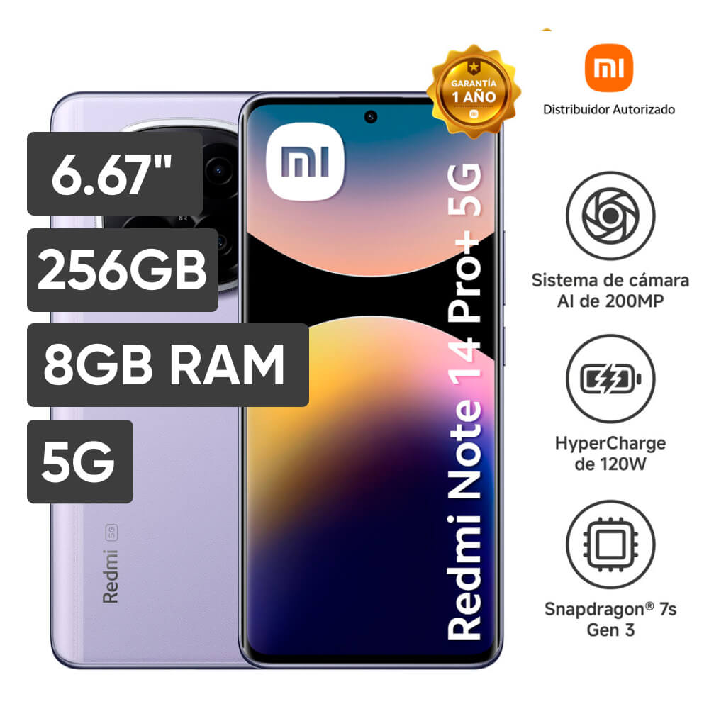 Smartphone XIAOMI REDMI NOTE 14PRO+ 6.67"" 8GB 256GB 200MP Lavender Purple