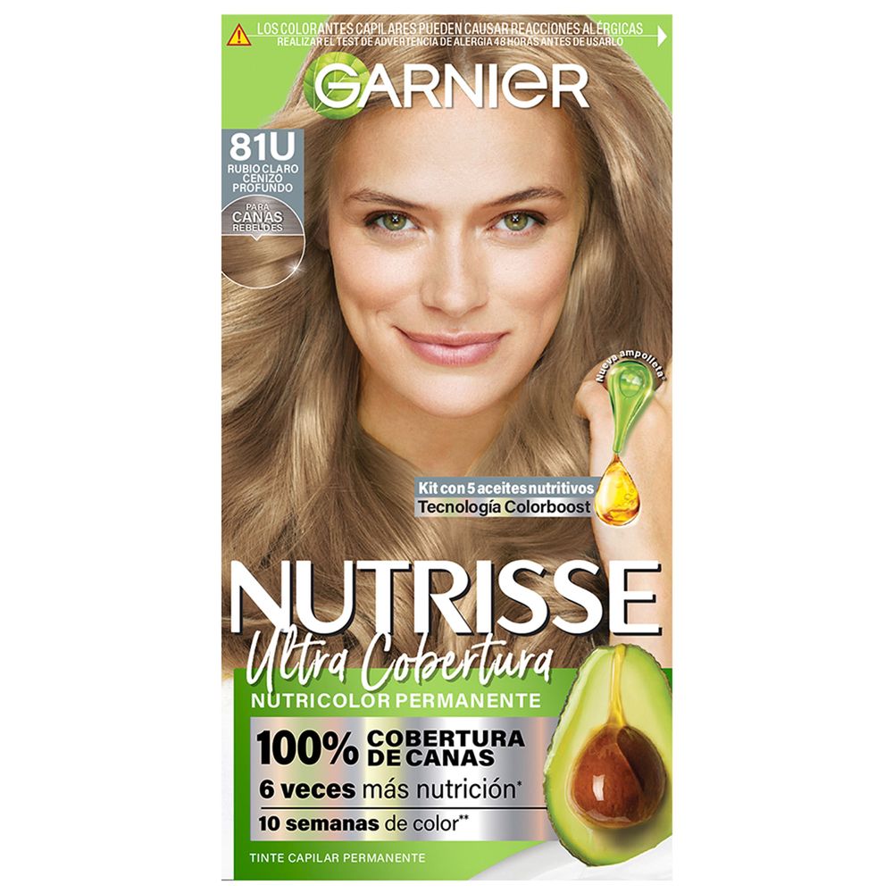 Tinte para Cabello GARNIER Nutrisse 81 Rubio Claro Cenizo Profundo Caja 1un Tinte para Cabello GARNIER Nutrisse 81 Rubio Claro Cenizo Profundo Caja 1un