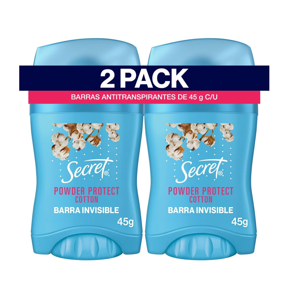 Pack SECRET Antitranspirante para Mujer en Barra Protect Cotton Frasco 45g x 2un Pack SECRET Antitranspirante para Mujer en Barra Protect Cotton Frasco 45g x 2un