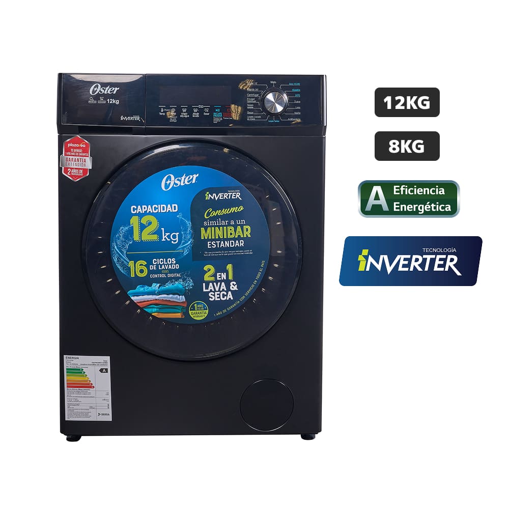 Lavaseca OSTER Carga Frontal 12Kg/8Kg OS-PWSMFD12WBSI Negro