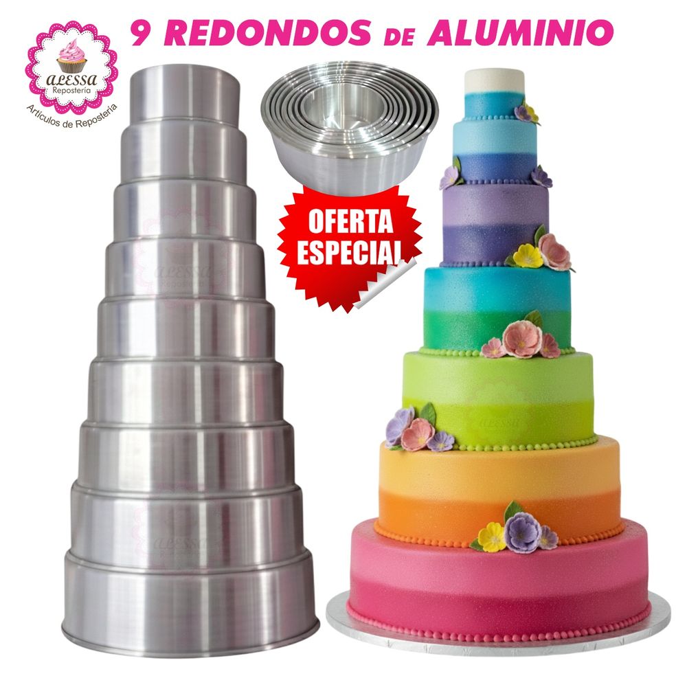 Set Premium de 9 Moldes Redondo de Aluminio para Repostería Set Premium de 9 Moldes Redondo de Aluminio para Repostería
