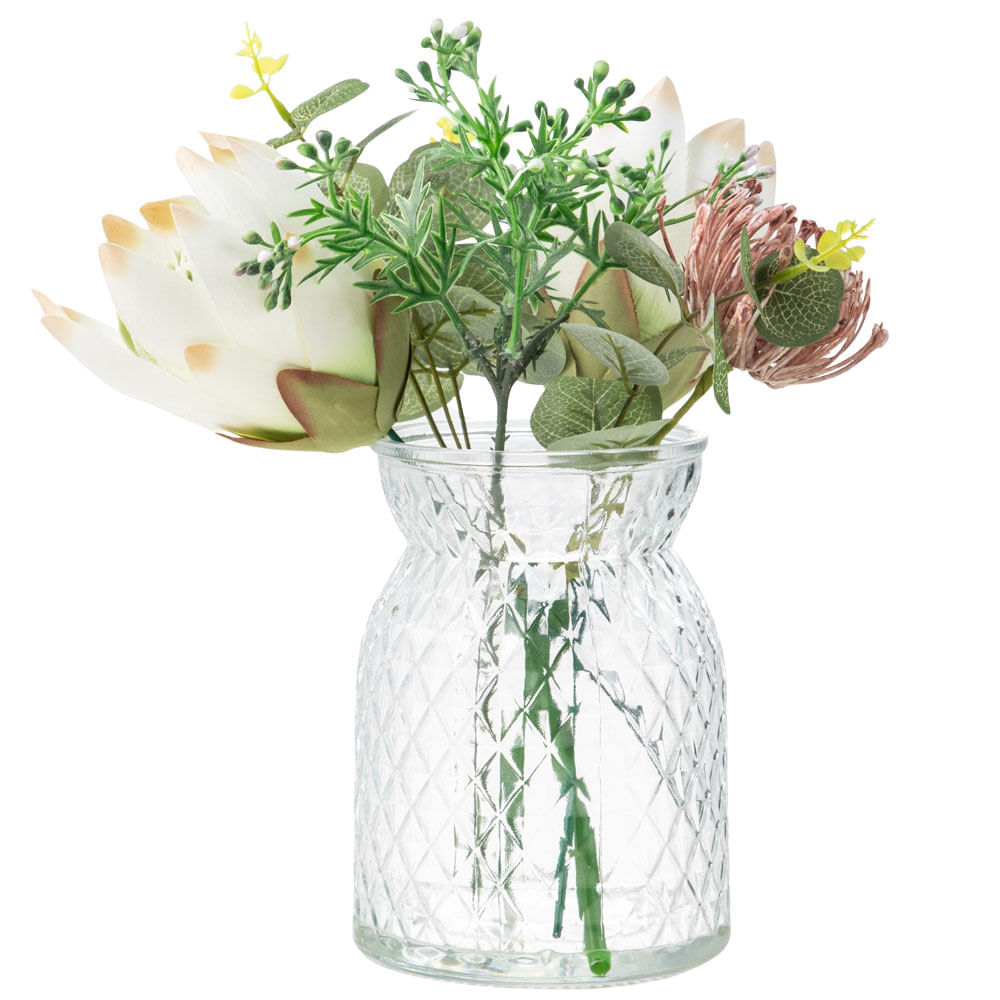 Florero DECO HOME De Vidrio C/Flores Je