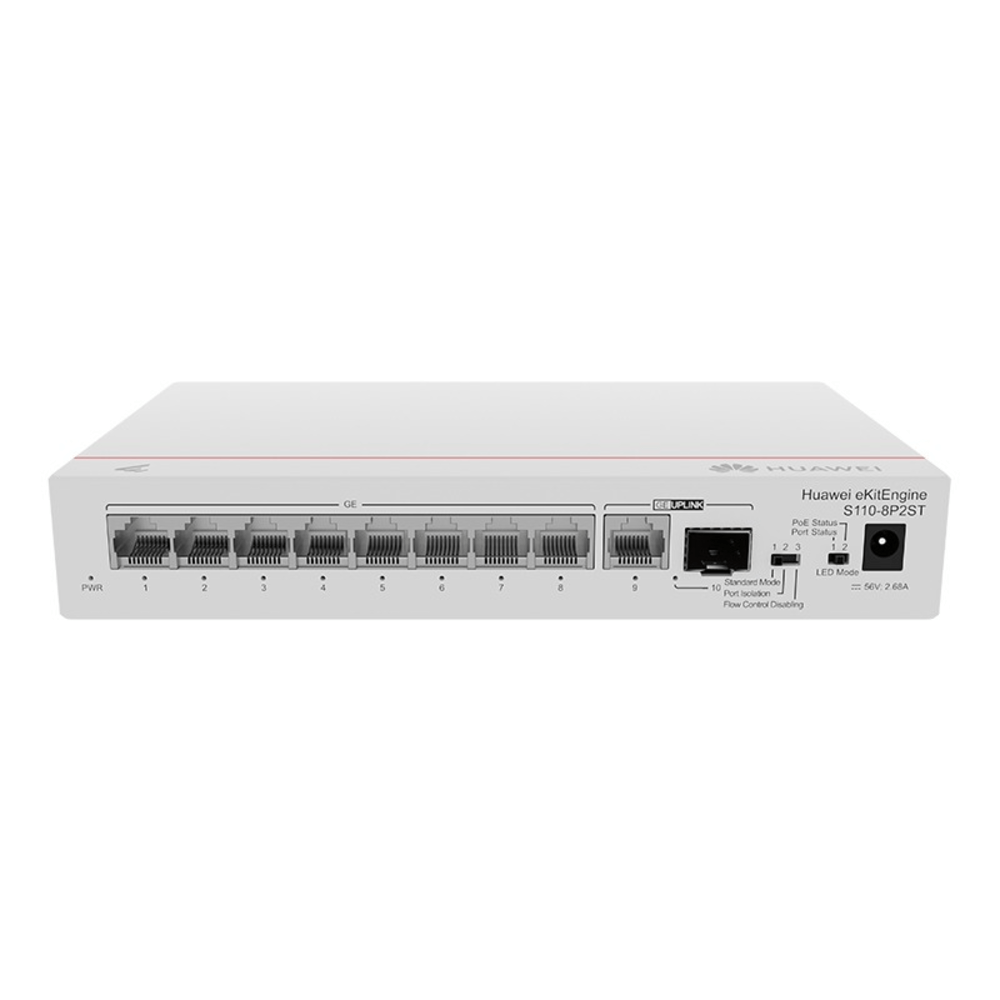 Switch Huawei eKitEngine S110-8P2ST, 8 x 10/100/1000BASE-T(PoE+) / (PoE: 124 W)