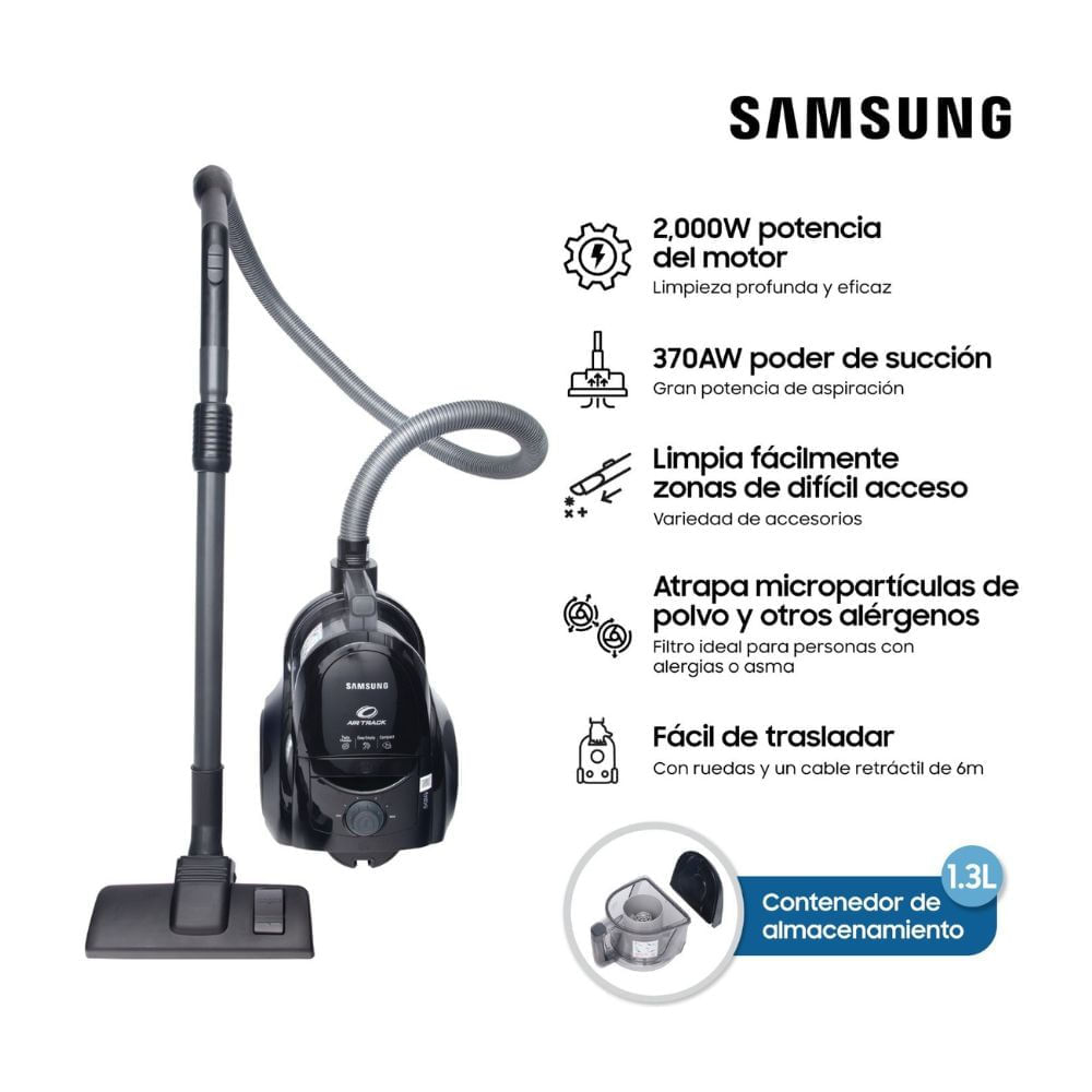 Aspiradora Samsung Vcc4580v3k/xzs Ciclónica 2000w Negro - Cable Retráctil 6m Aspiradora Samsung Vcc4580v3k/xzs Ciclónica 2000w Negro - Cable Retráctil 6m