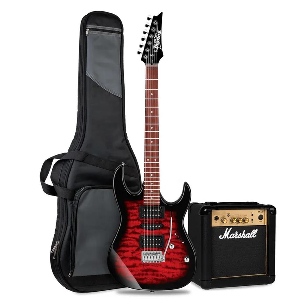 Guitarra Eléctrica Ibanez GRX70QA-TRB con Amplificador Marshall MG10